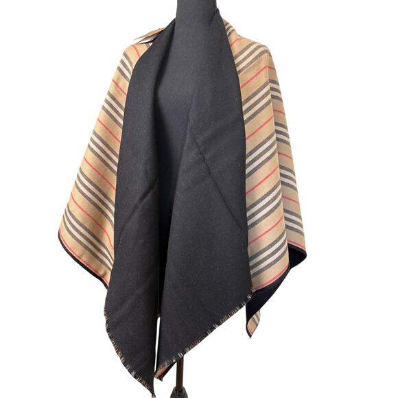 Burberry Black and Tan Icon Stripe Wool Reversible Cape - Picture 4 of 10